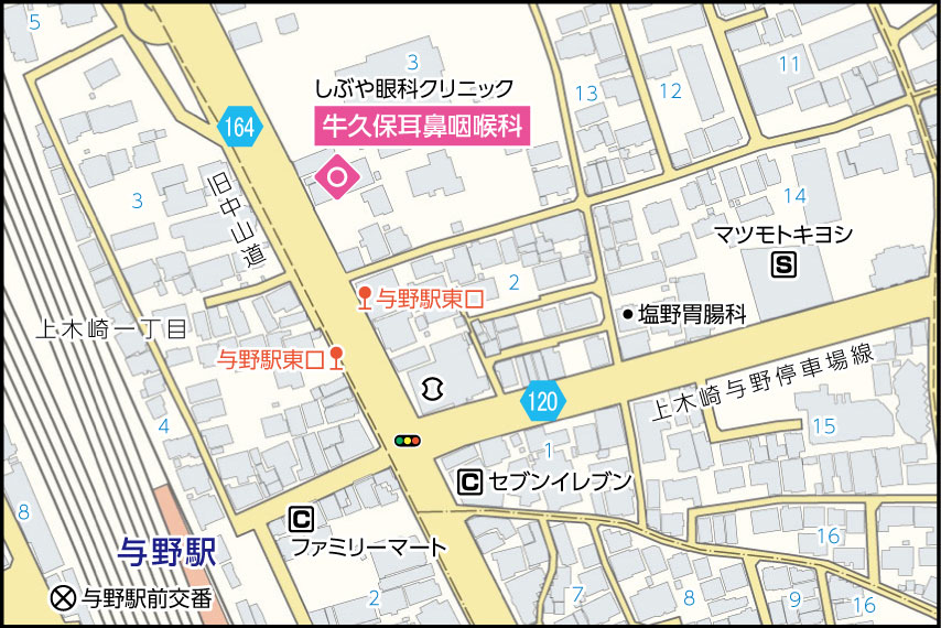 牛久保耳鼻咽喉科の地図
