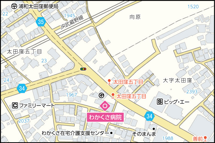 わかくさ病院の地図