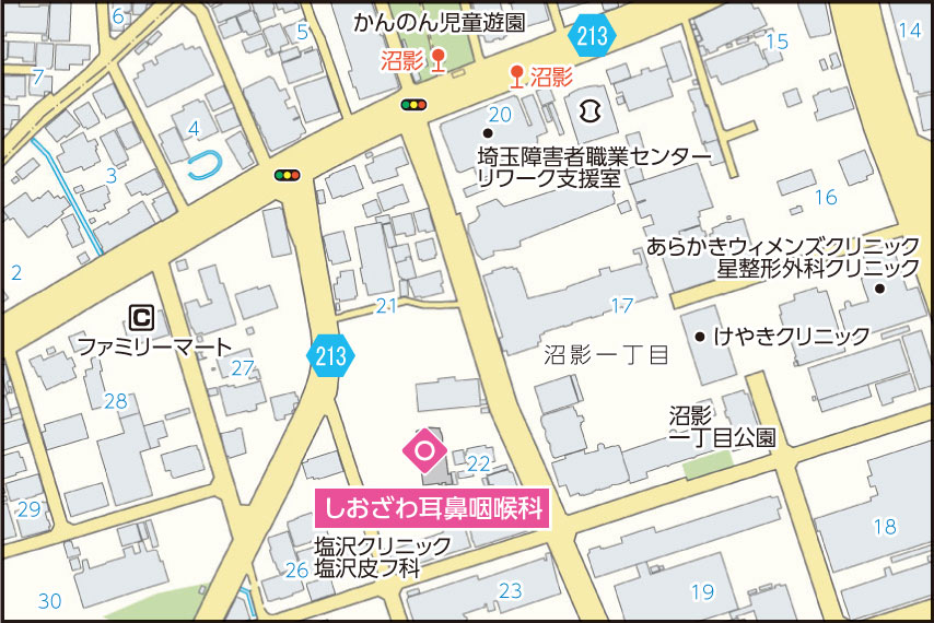 しおざわ耳鼻咽喉科の地図