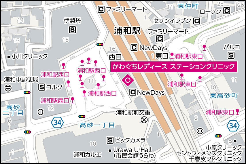 かわぐちレディース ステーションクリニックの地図